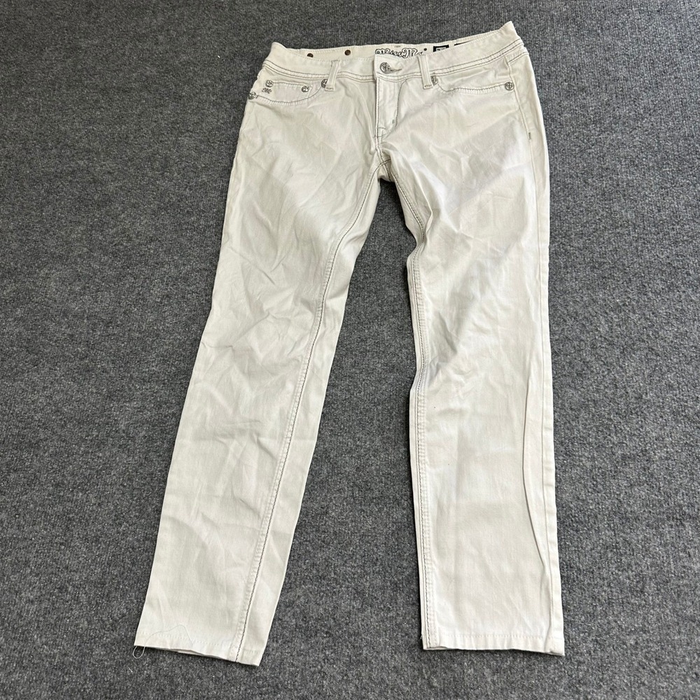 Miss Me Jeans Womens Size 30 White Skinny Low Rise Sequin Rhinestone Embellished
